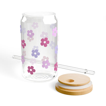 Purple flower Sipper Glass, 16oz