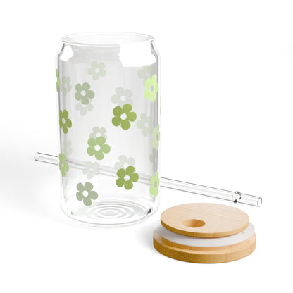 Green flower Sipper Glass, 16oz