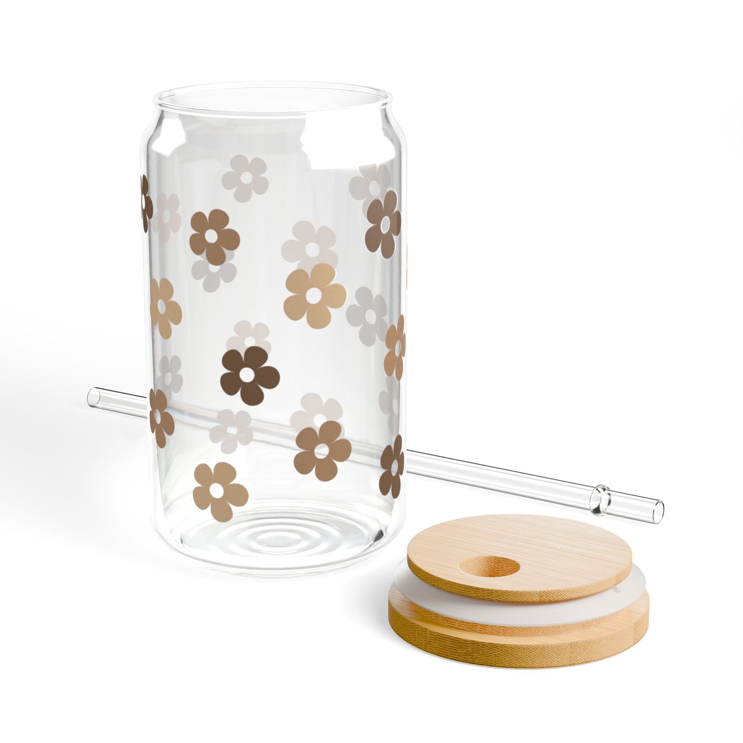 Brown flower Sipper Glass, 16oz