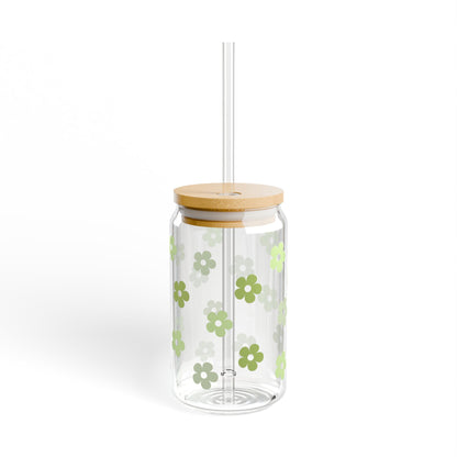 Green flower Sipper Glass, 16oz